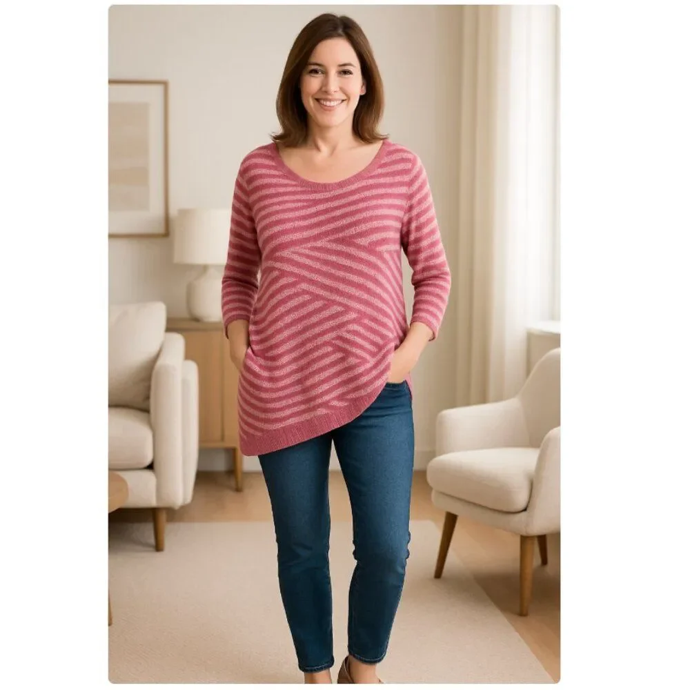 Chico’s Mingle Splice Scoopneck Pullover‎ Sweater Women’s Size 2 XL Asymmetrical